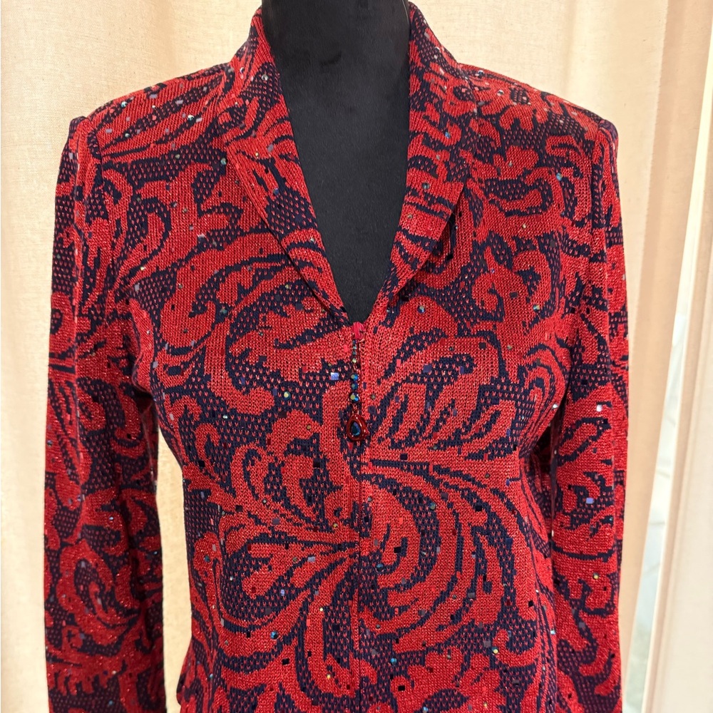 Elegant Red and Dark Blue St John’s Evening Women's Jacket